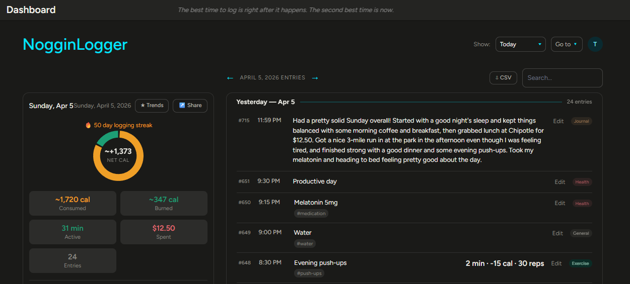 NogginLogger dashboard overview