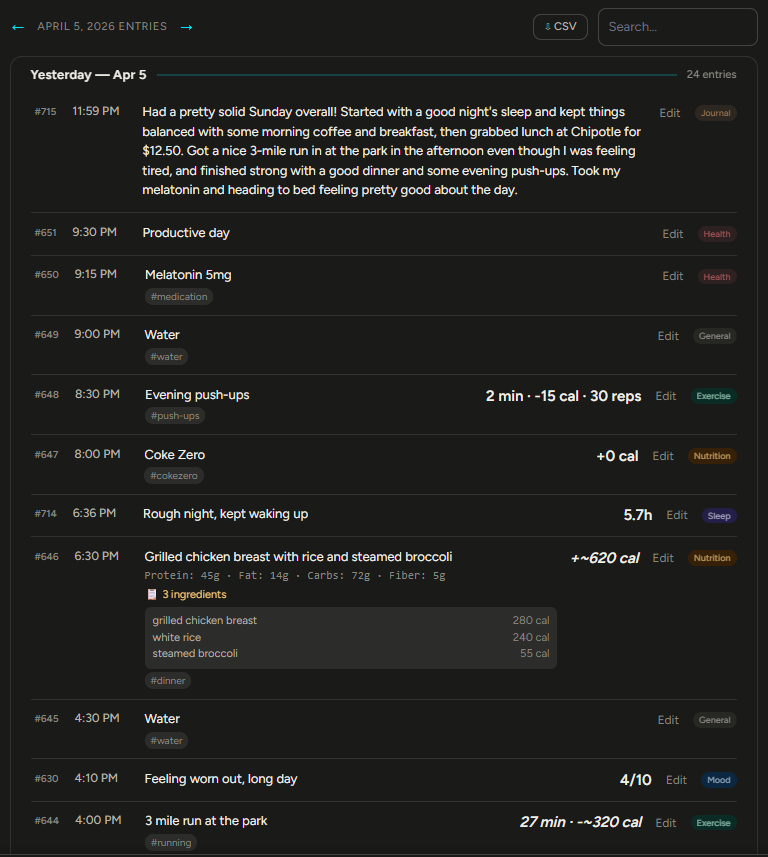 NogginLogger entry list