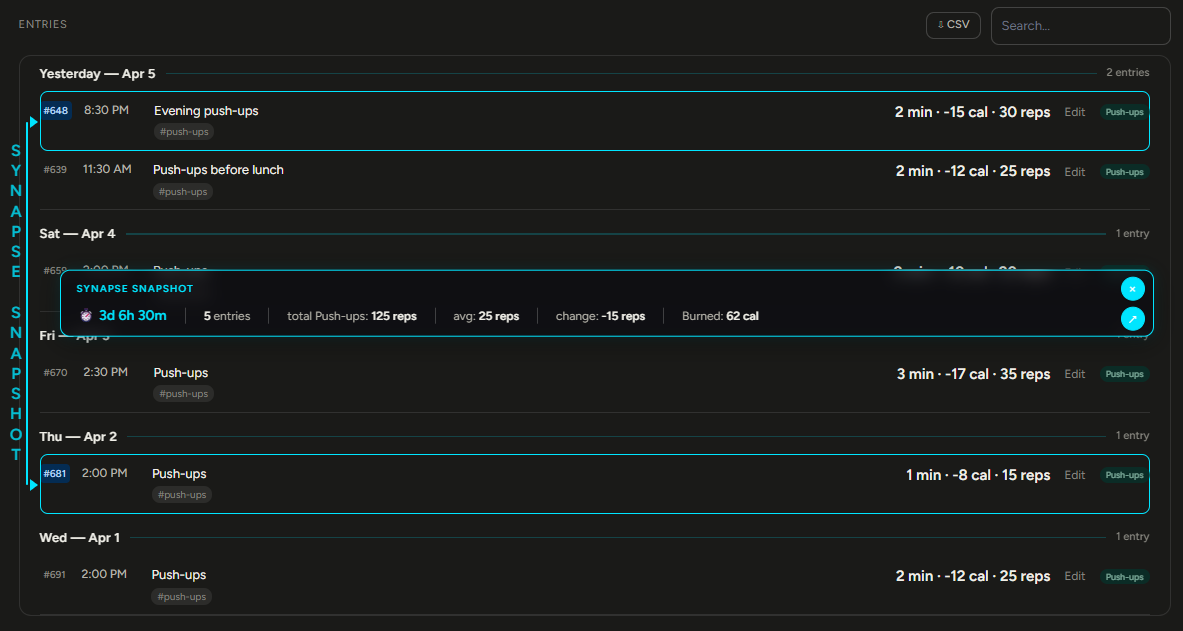 NogginLogger Synapse — compare any two entries